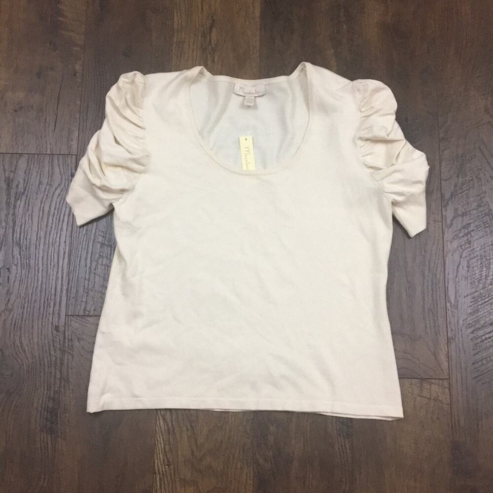 Mainbocher cream/ivory ruched sleeve top